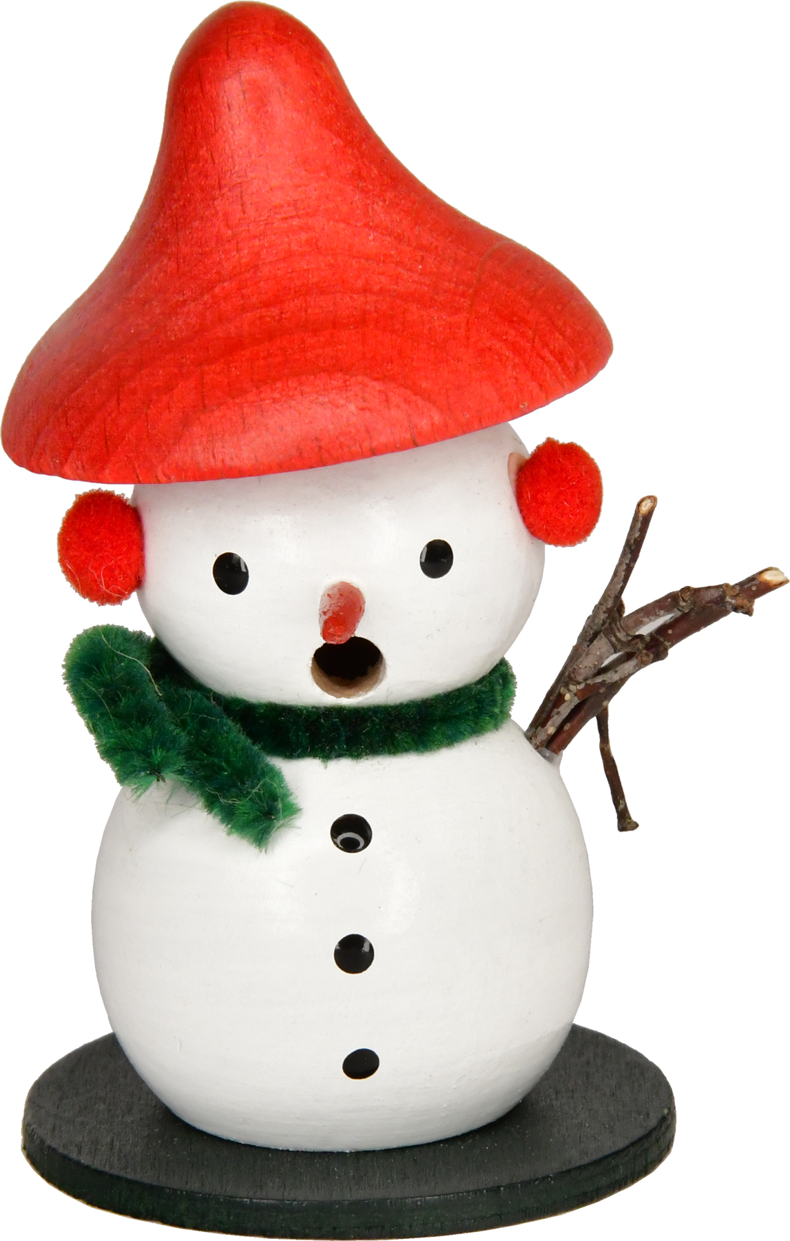 Mini-Räuchermännchen, Schneemann, weiß, roter Spitzhut, grüner Schal
