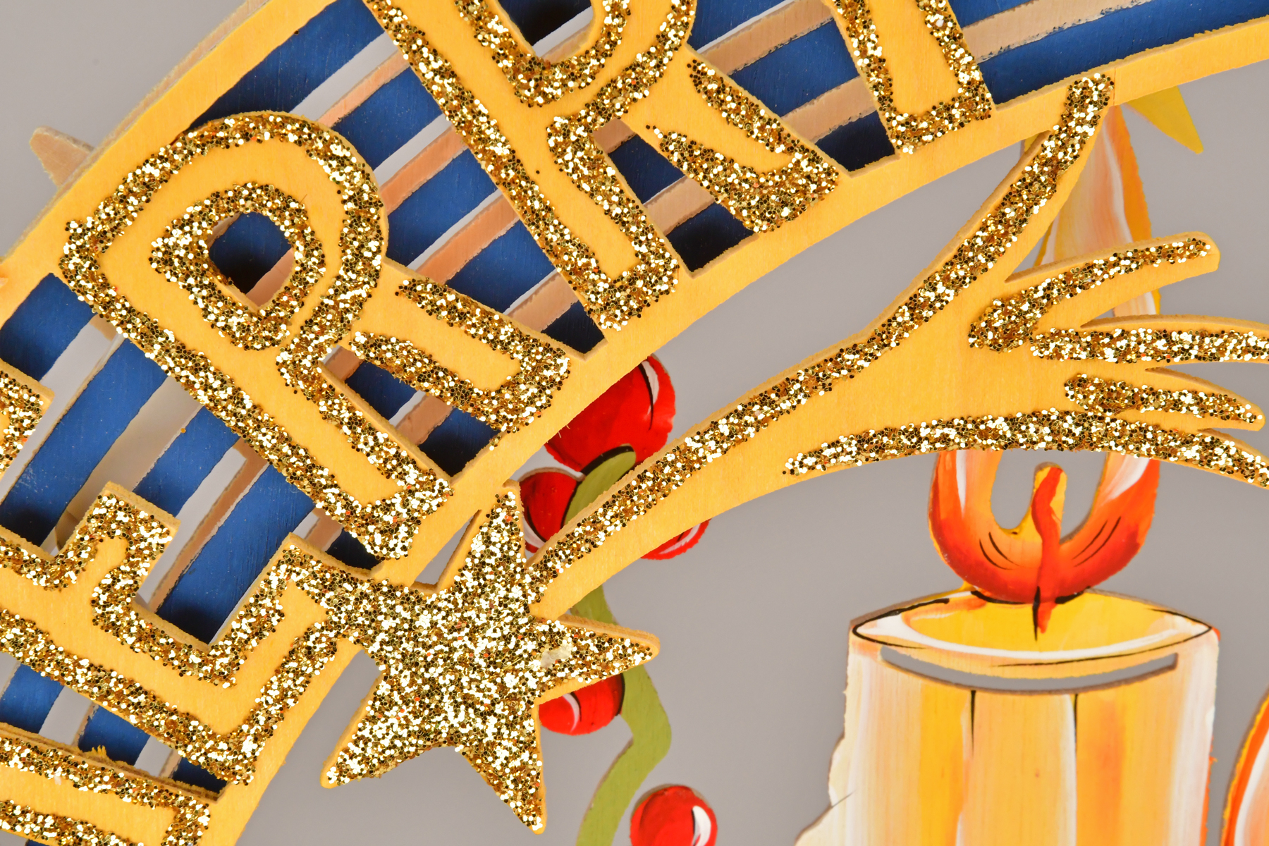 Schwibbogen kl., Merry Christmas, handbemalt winterlich, Goldglitter