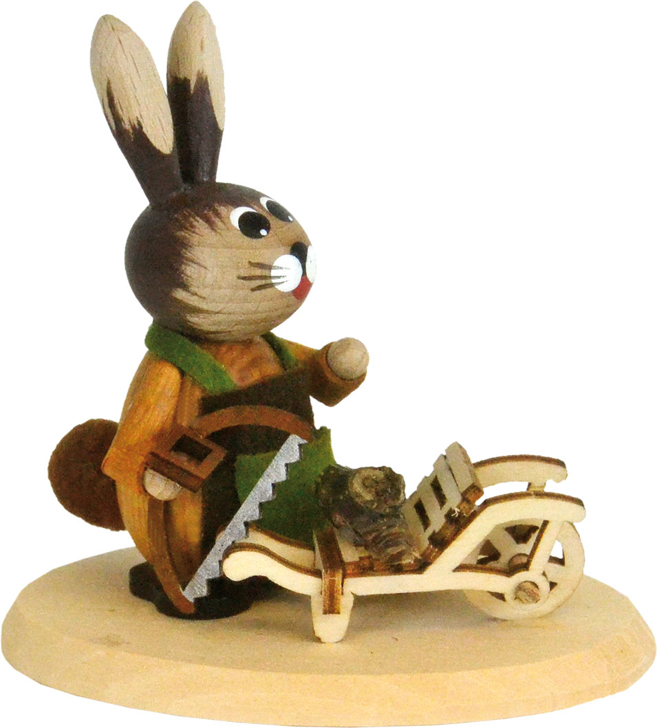 Osterhase Waldarbeiter, mit Karren