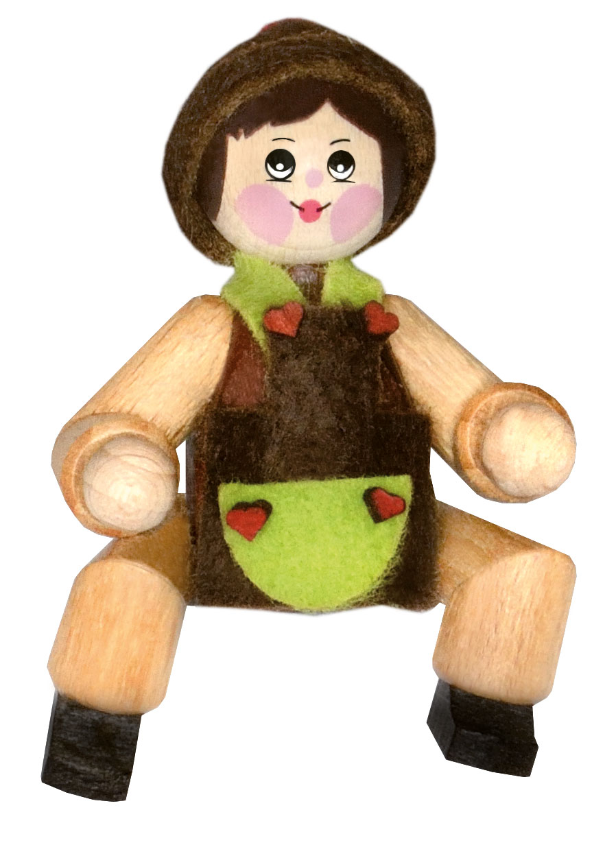 Muñequita de colección, niña con delantal, verde