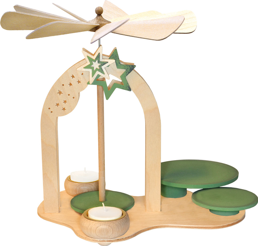 Bell pyramid, stars, with 2 plates, green, unfilled