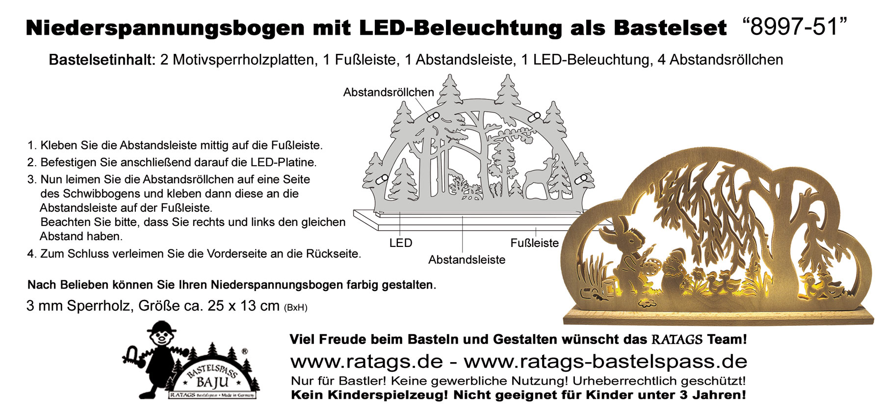 Schwibbogen mit LED zum Basteln Häschen auf der Wiese