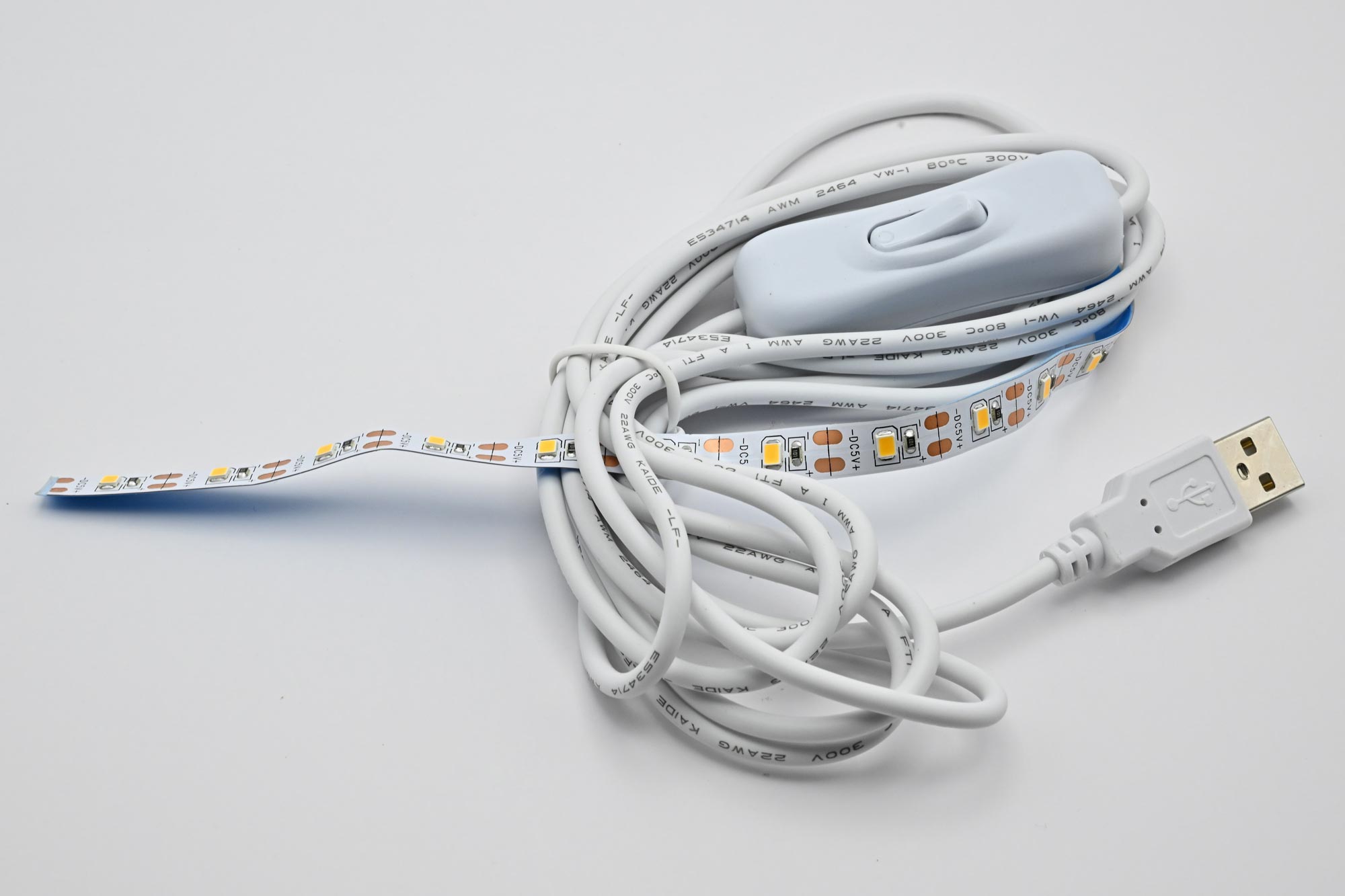 USB LED-Stripe, Länge 20cm, Halb-USB, Kabel 2,50 Meter, IP20, USB-Stecker mnl.