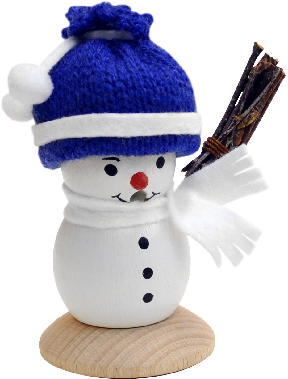 Mini incense burner, snowman with broom, blue cap
