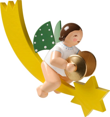 Engel mit Becken, auf Schweif, dunkles Haar