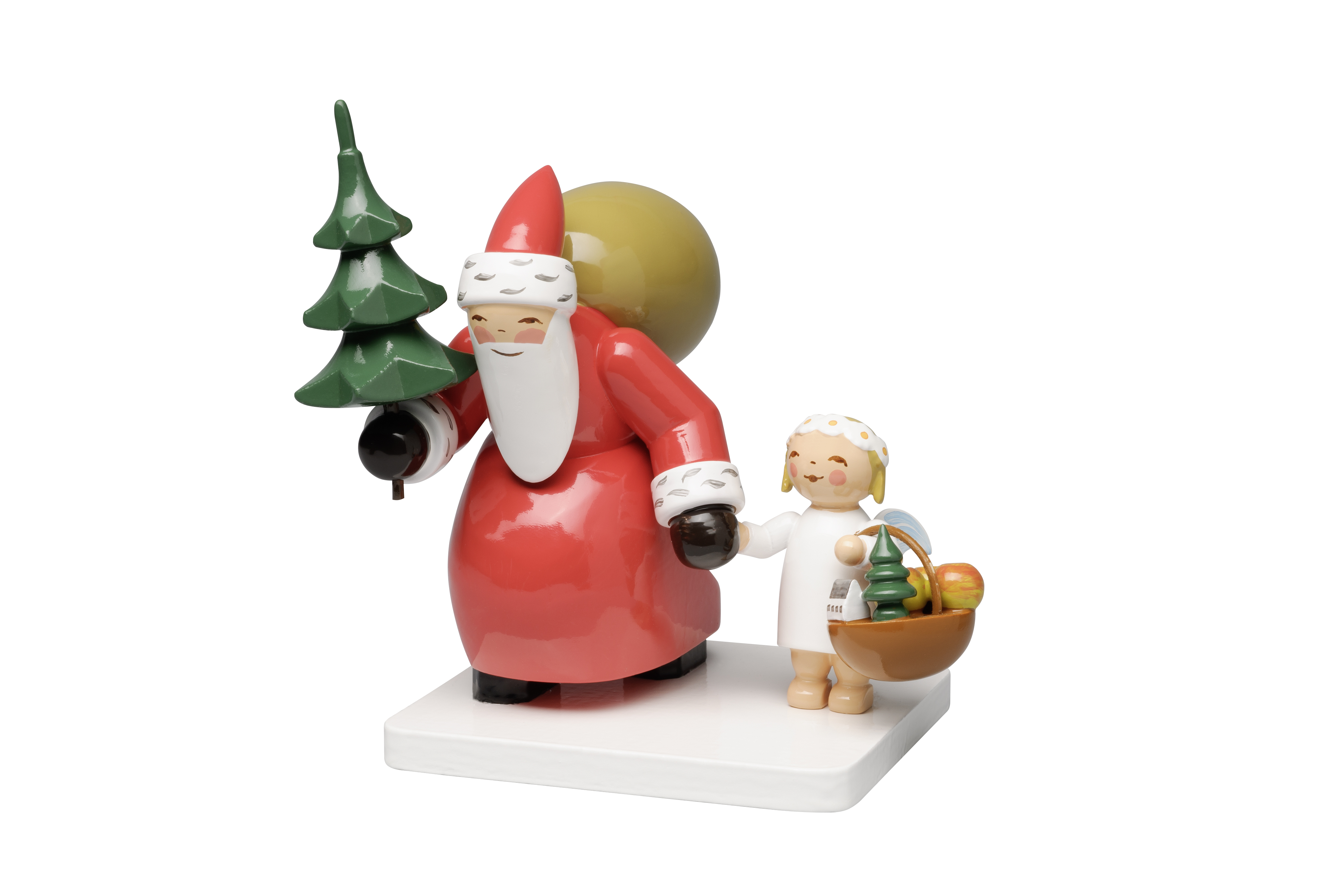 Weihnachtsmann mit Baum und Engel