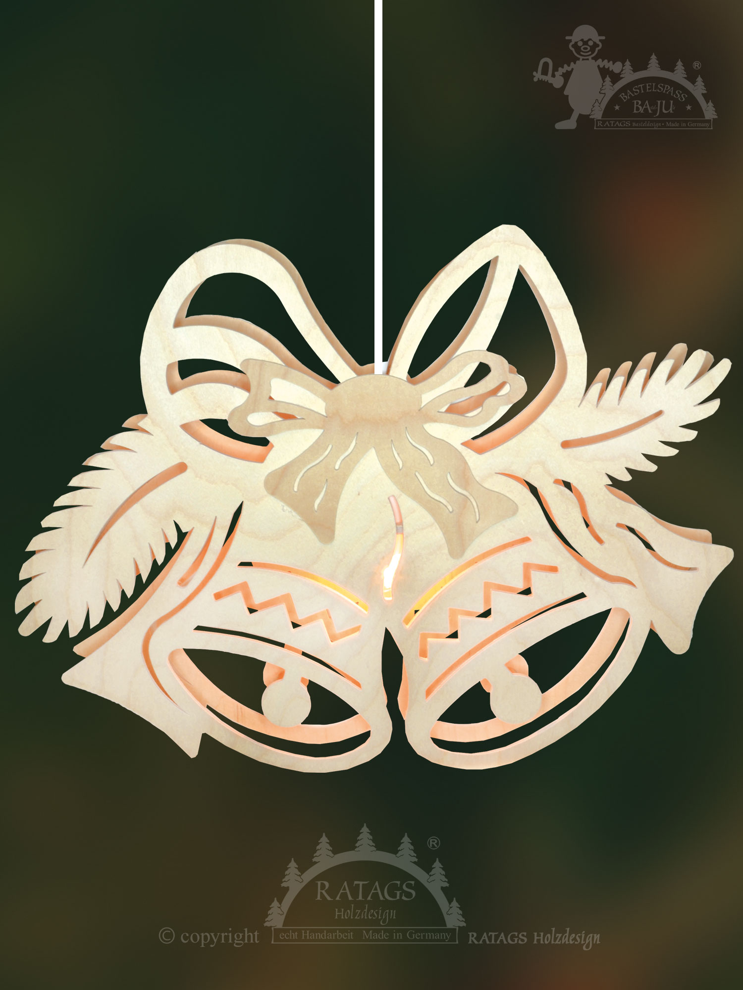 Window picture, illuminated, for crafting, pair of bells, self-assembly