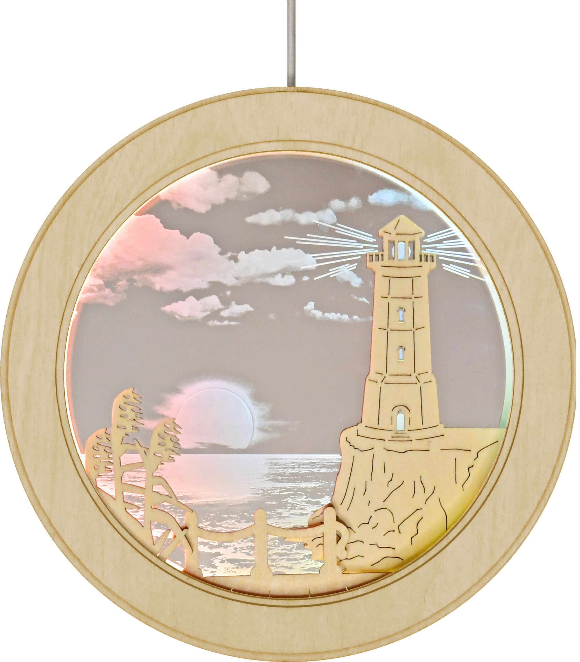 Window picture coast with lighthouse, Plexi LED strip, 3 colours