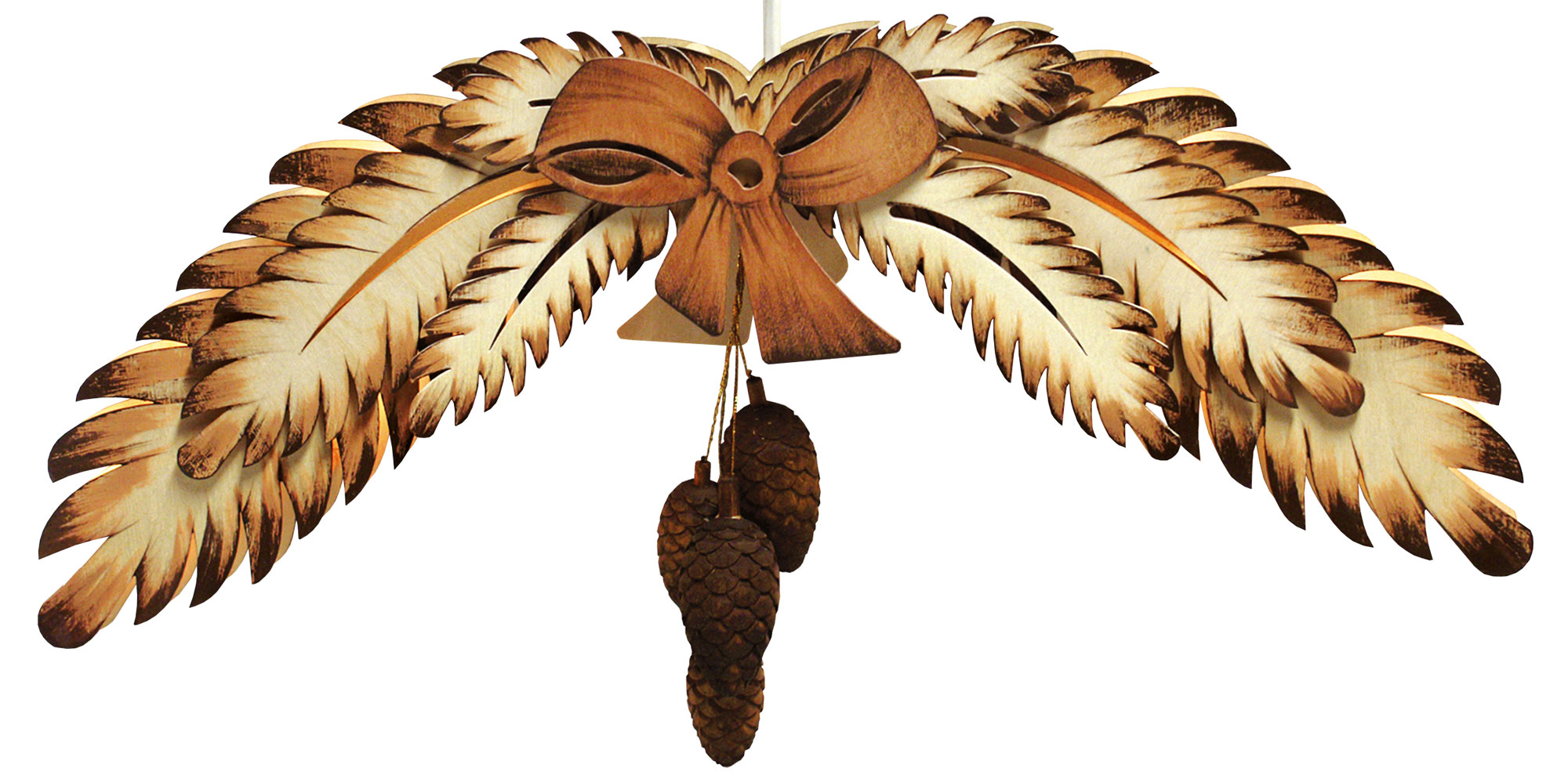 Illuminated window picture, pine branch with hand-painted, brown