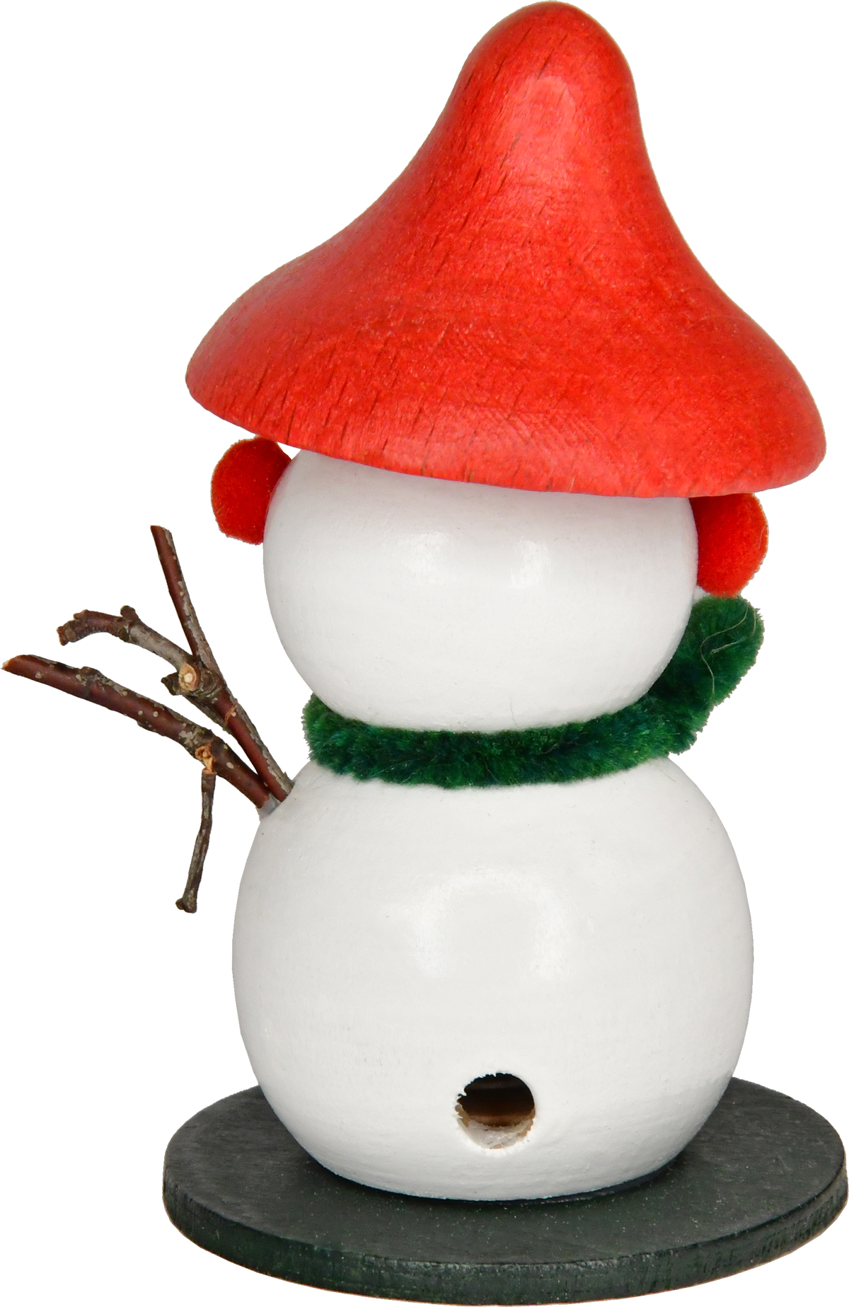 Mini-Räuchermännchen, Schneemann, weiß, roter Spitzhut, grüner Schal