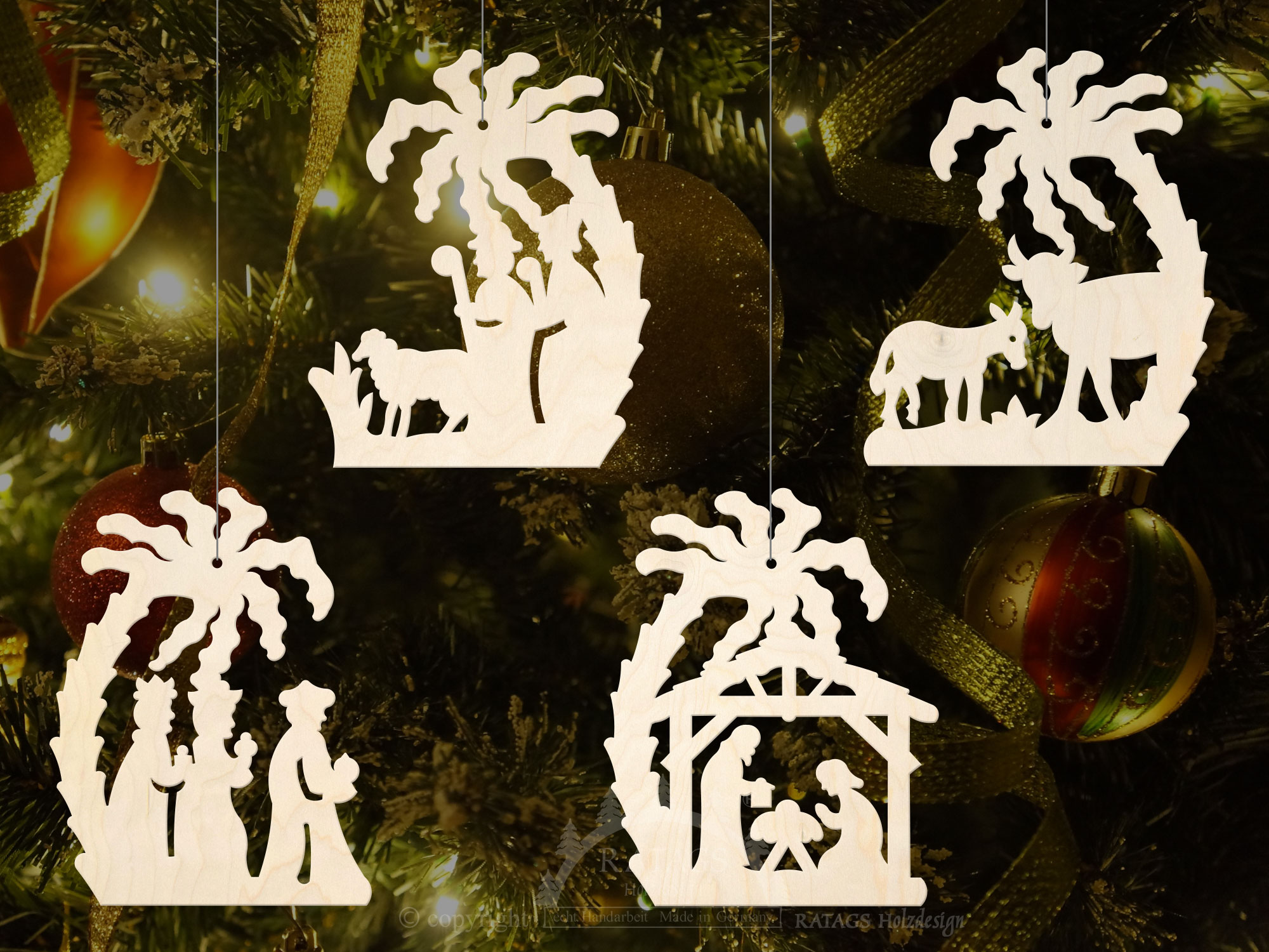 Tree decorations, set of 4, Bethlehem