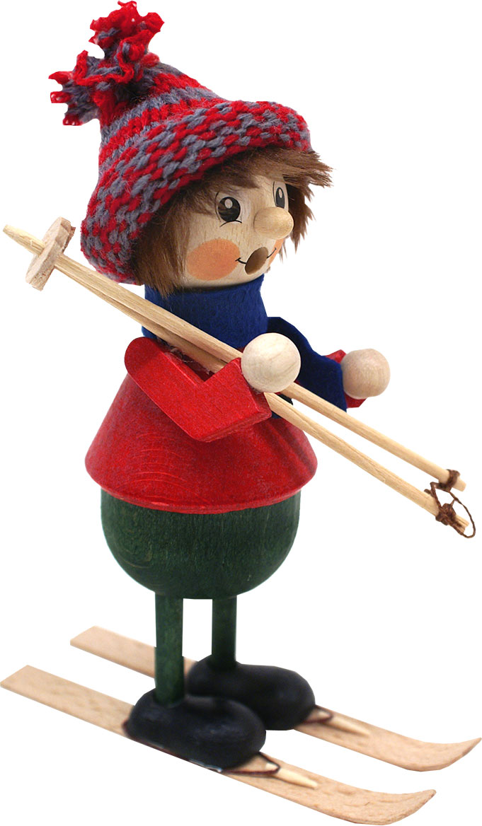 Lustiger Geselle, Skifahrer, rot, Räuchermännchen