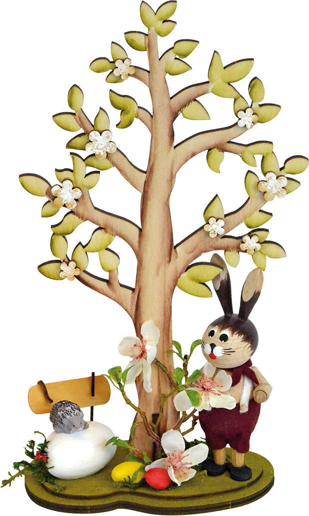 Easter tree, rabbit with hedgehog, hand-painted