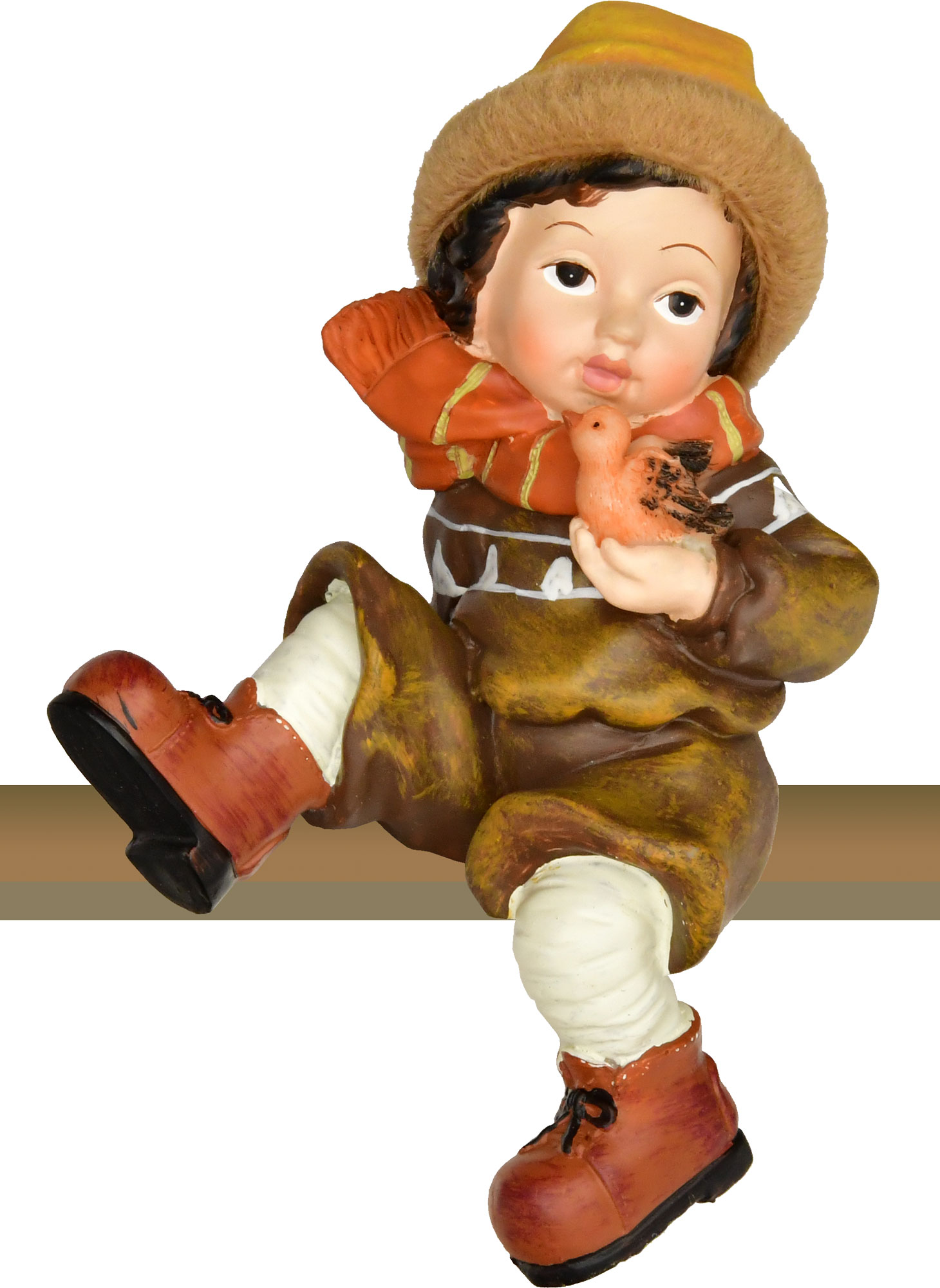 Boy sitting on edge with bird Resin, coloured, interior decoration