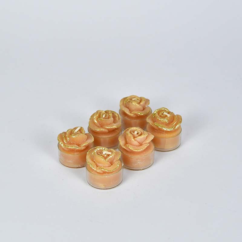 Teelichtkerzen Rose mit gold, 6 Stück