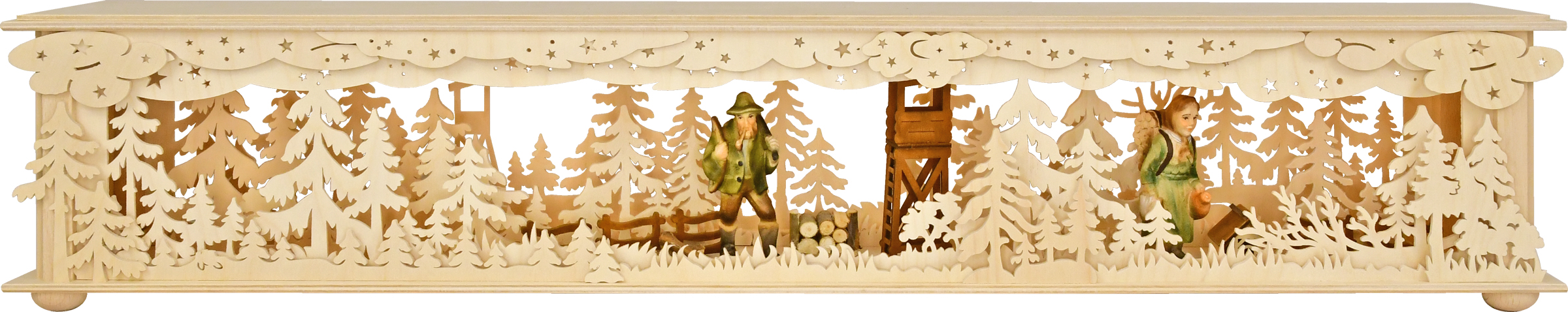 Large room light, raised hide, carved forest people