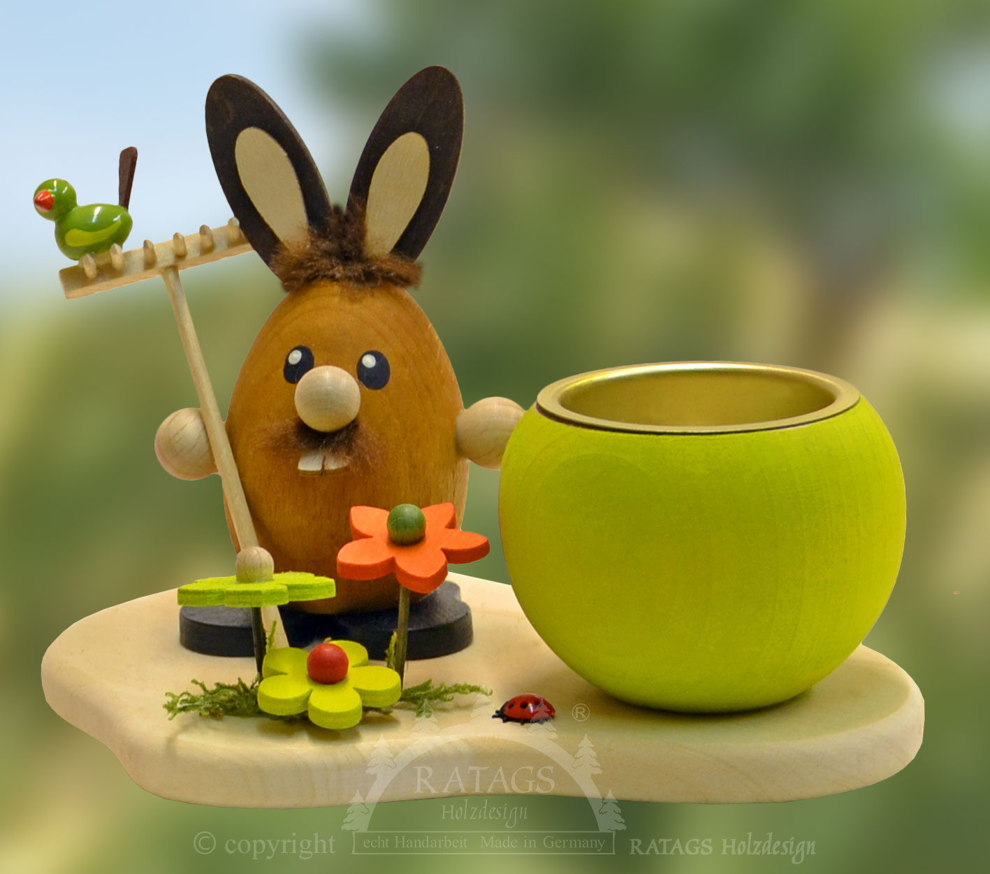 Tealight holder, rabbit with rake