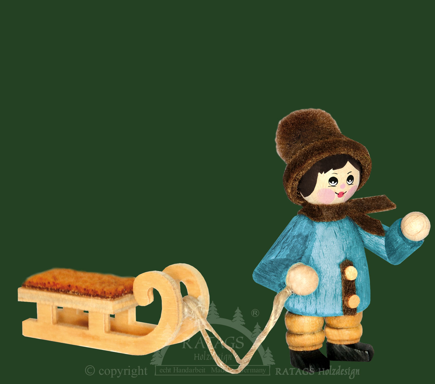 Figur, Schlittenzieher, taubenblau Figur, Schlittenzieher, taubenblau