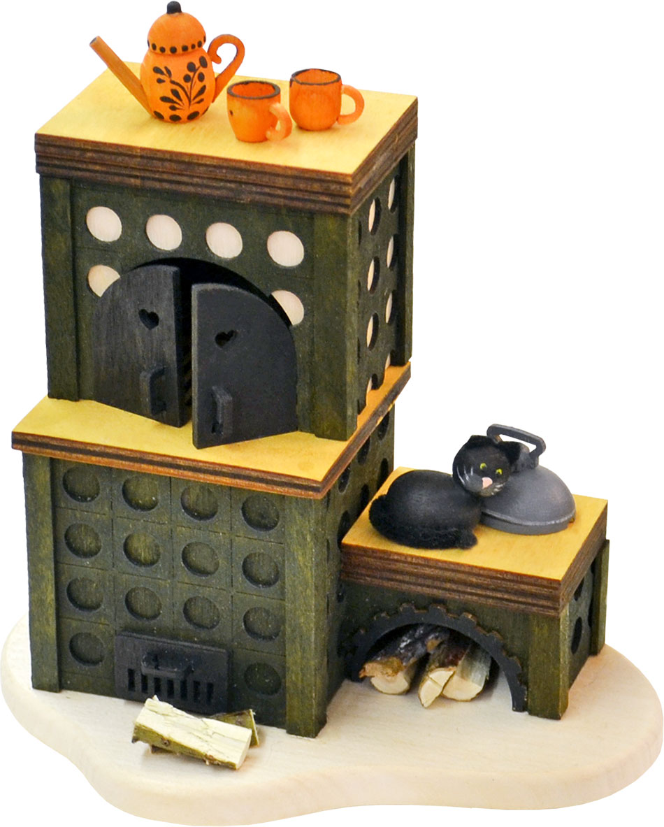 Stubenofen, grün, mit Ofenbank mit Räucherfunktion Stubenofen, grün, mit Ofenbank mit Räucherfunktion