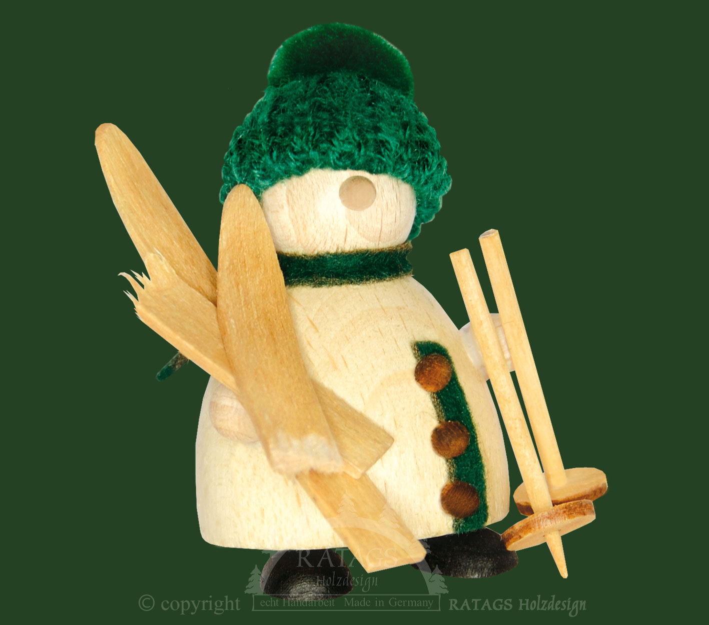Snow-Molli, Junge Linie, mit Skiern auf  grüne Strickmütze