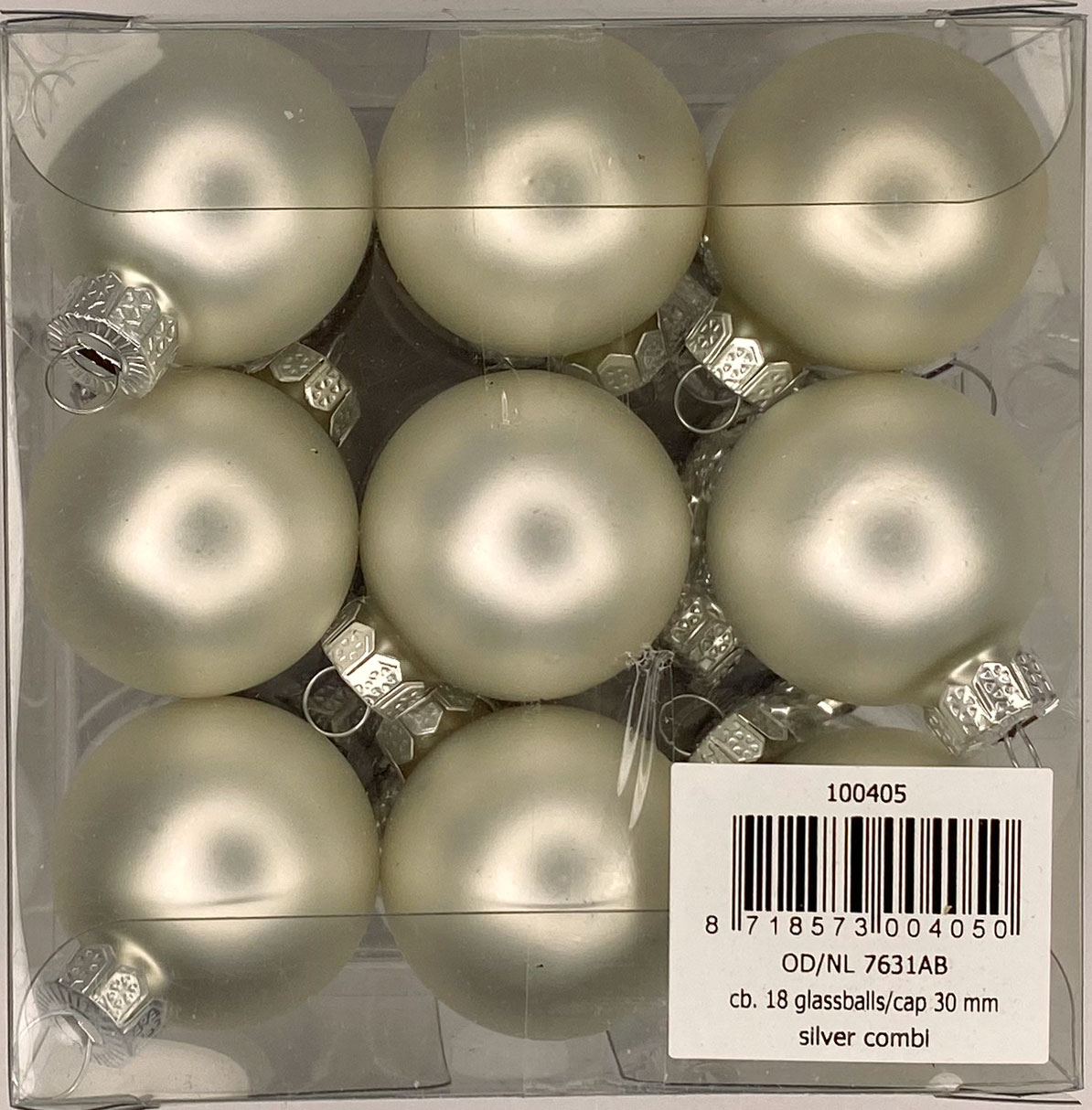 cb. 18 glassballs/cap silver combi