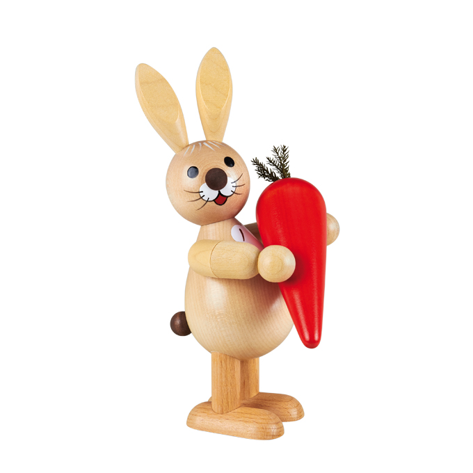 Easter bunny with large carrot, natural, 9 cm