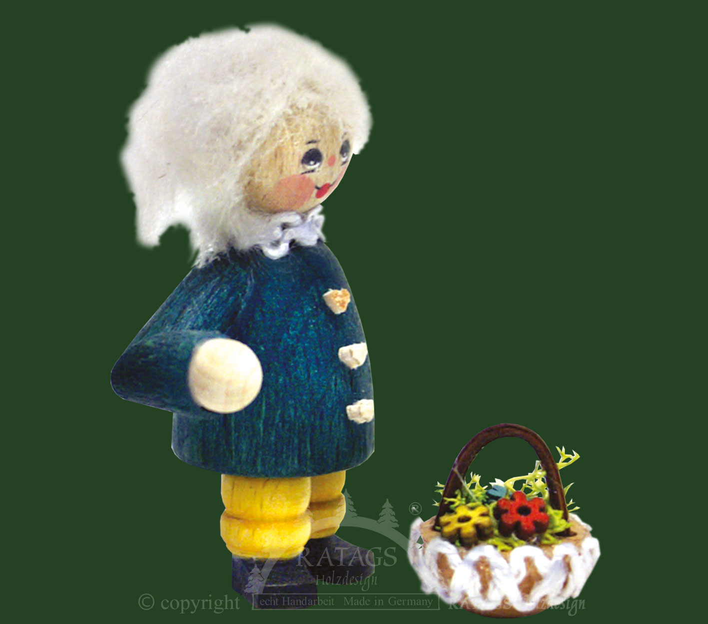 Figur, Kind mit Blumenkorb, blau