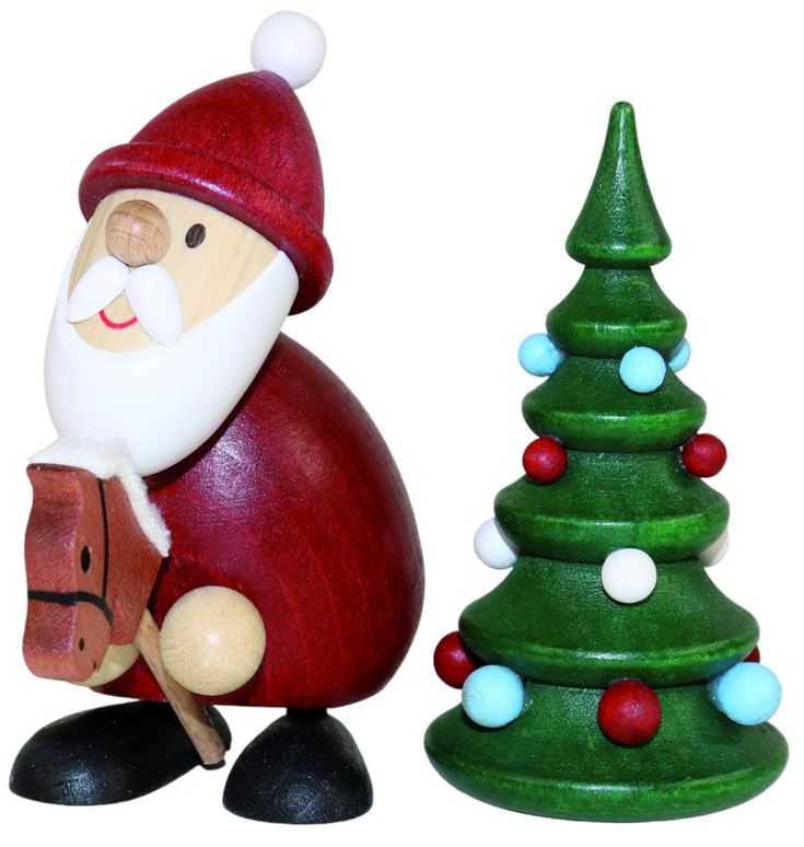Weihnachtsmann mit Steckenpferd  und Weihnachtsbaum