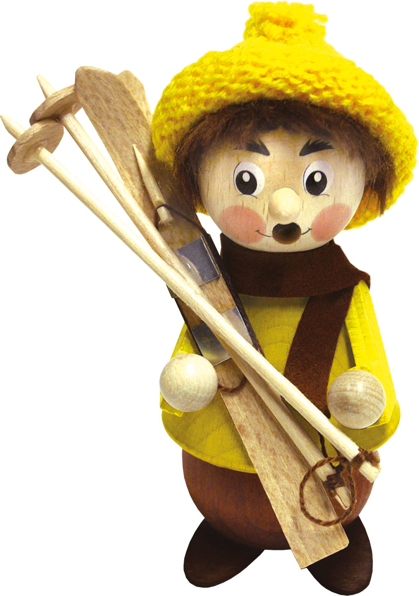 Räuchermännchen, Skifahrer, gelb Räuchermännchen, Skifahrer, gelb