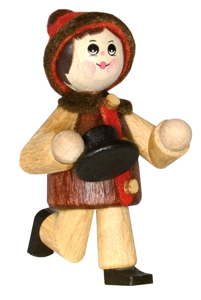 Sammler-Püppchen, Kind mit Schneemannhut in der Hand