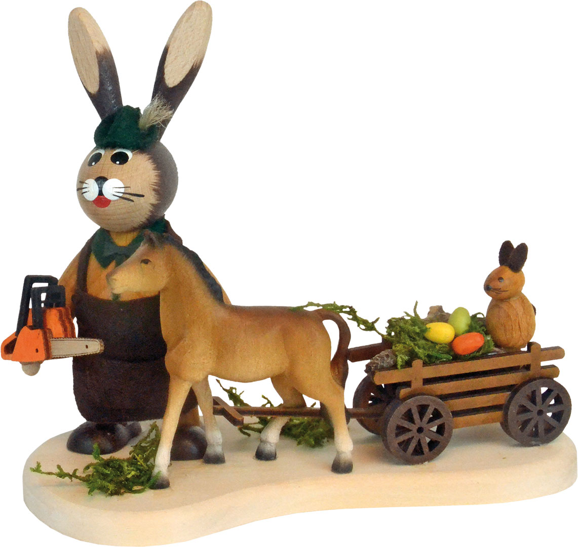 Osterhase Waldarbeiter mit Pferd, Ketten Osterhase Waldarbeiter mit Pferd, Ketten