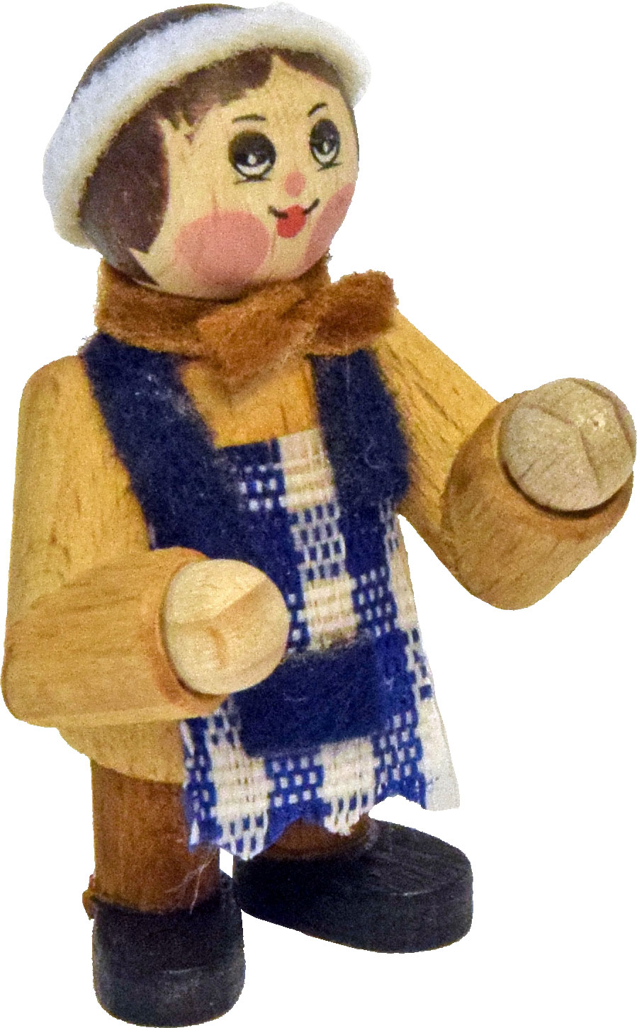 Figurine, tablier à carreaux bleus