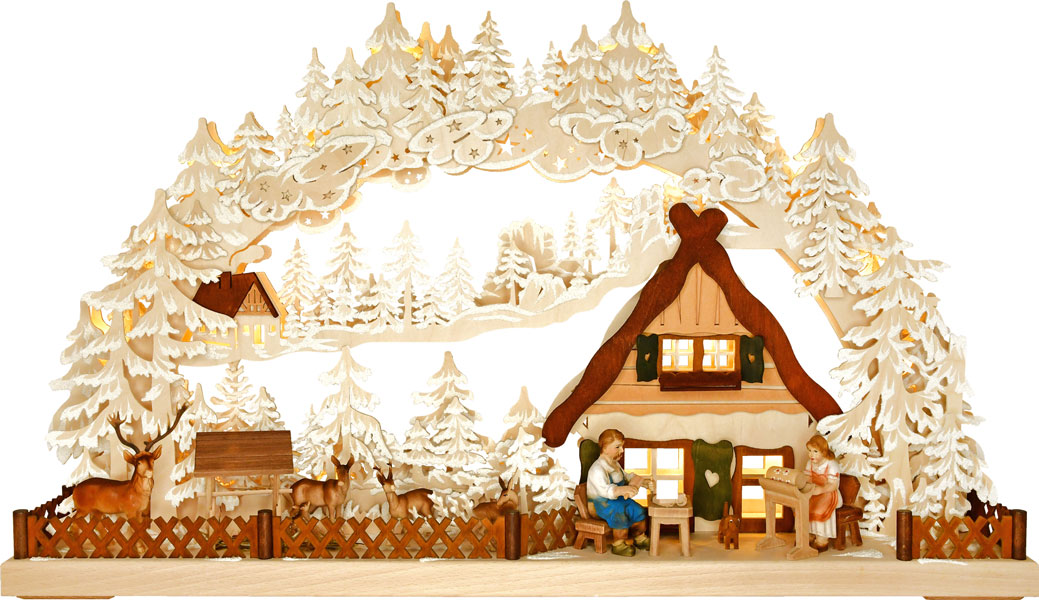 Large 3D Schwibbogen, craftsmen at the game reserve, hoarfrost