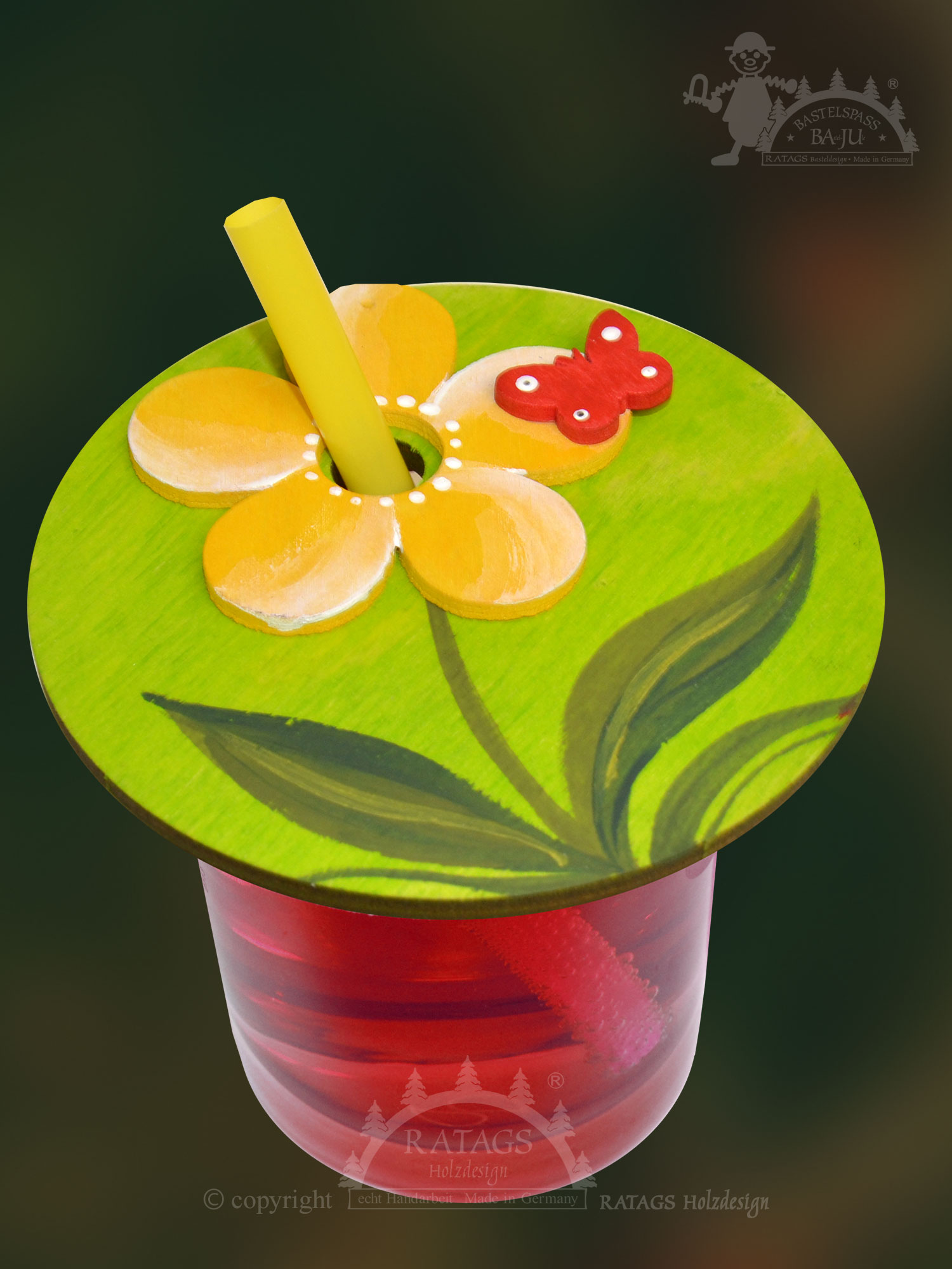 Drink cover, round motif flower with butterfly