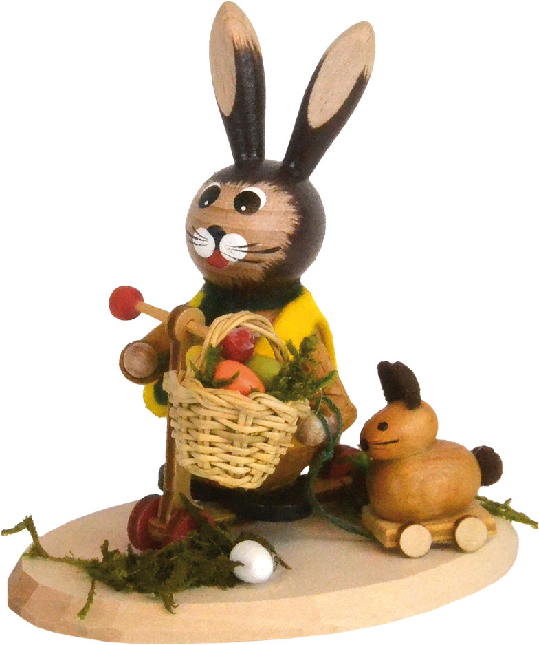 Prado de conejos, cestas de Pascua y patinetes