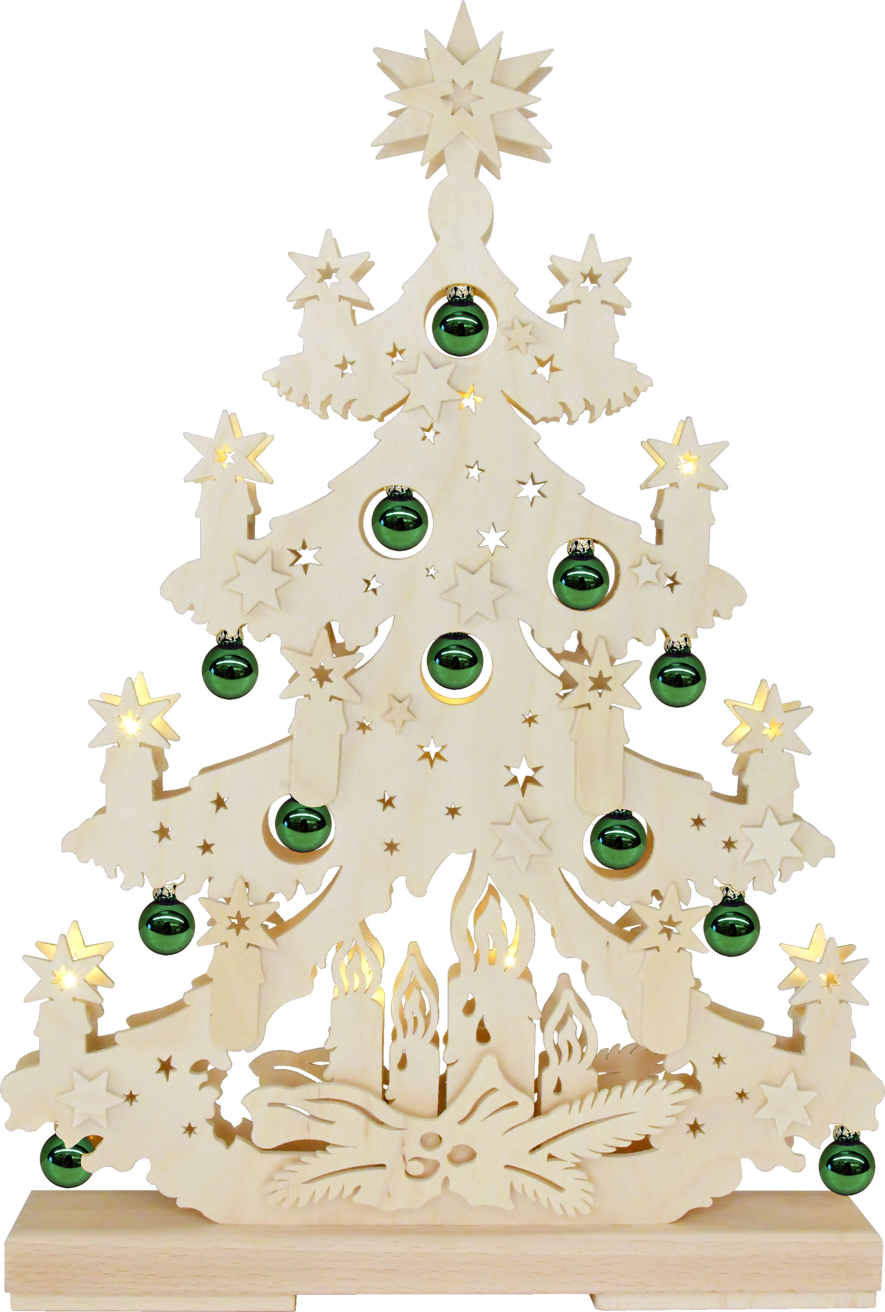 Small fir tree, green baubles