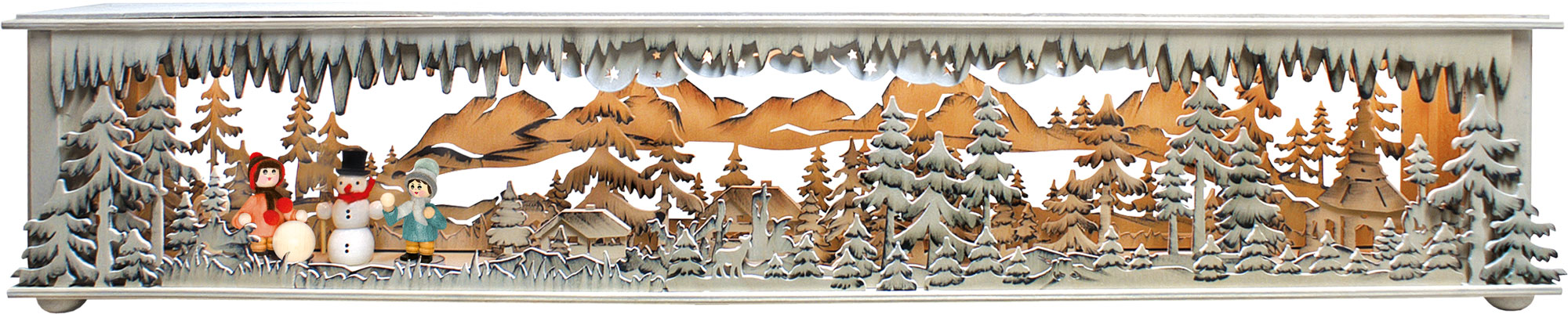 Raumleuchte gr., Wald, Schneemann,  2 Winterkinder, handbemalt Raumleuchte gr., Wald, Schneemann,  2 Winterkinder, handbemalt