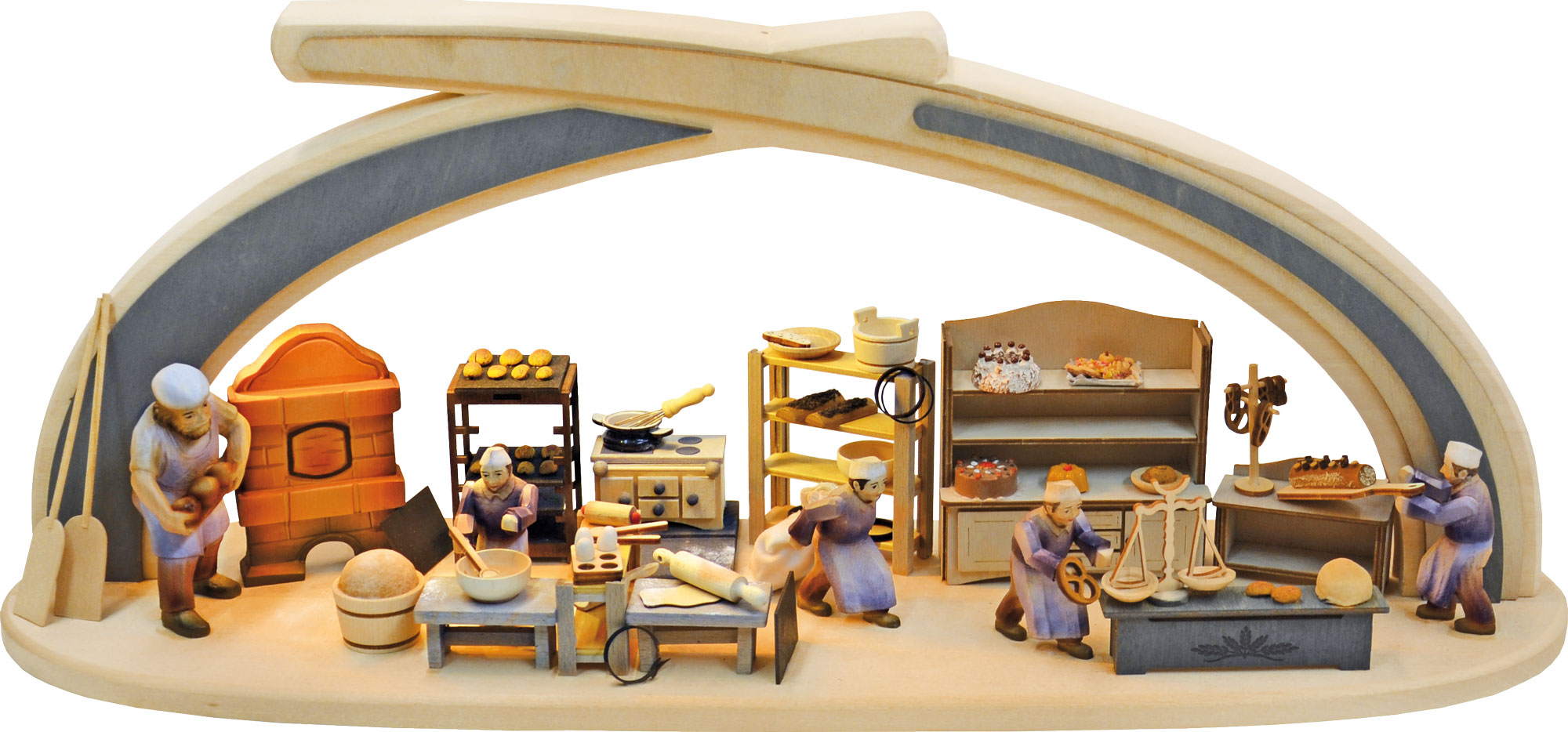 Massivträbåge, bageri, snidade figurer, med LED-belysning