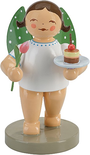 Engel mit Tulpe und Törtchen dunkles Haar