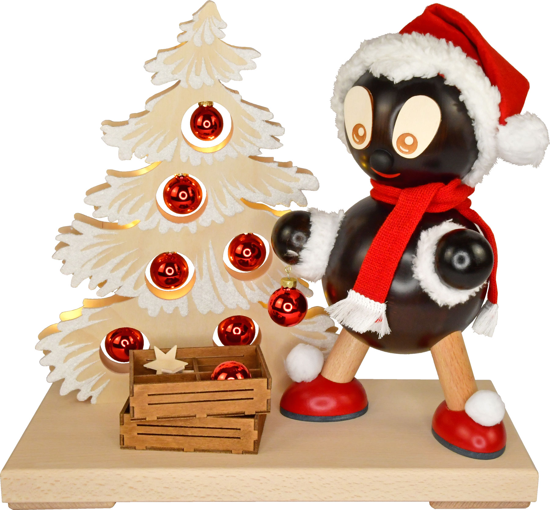 Pitti Christmas light, large, fir tree with hoarfrost, red baubles/100907