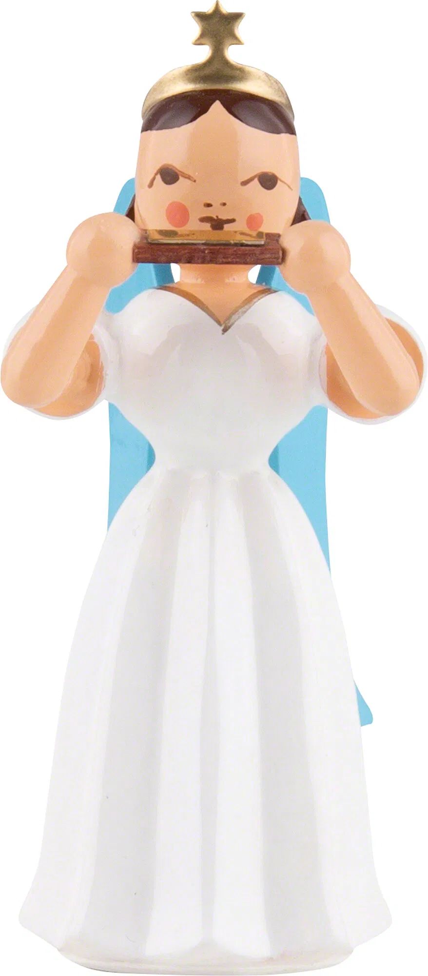 Angel with long skirt, coloured, harmonica