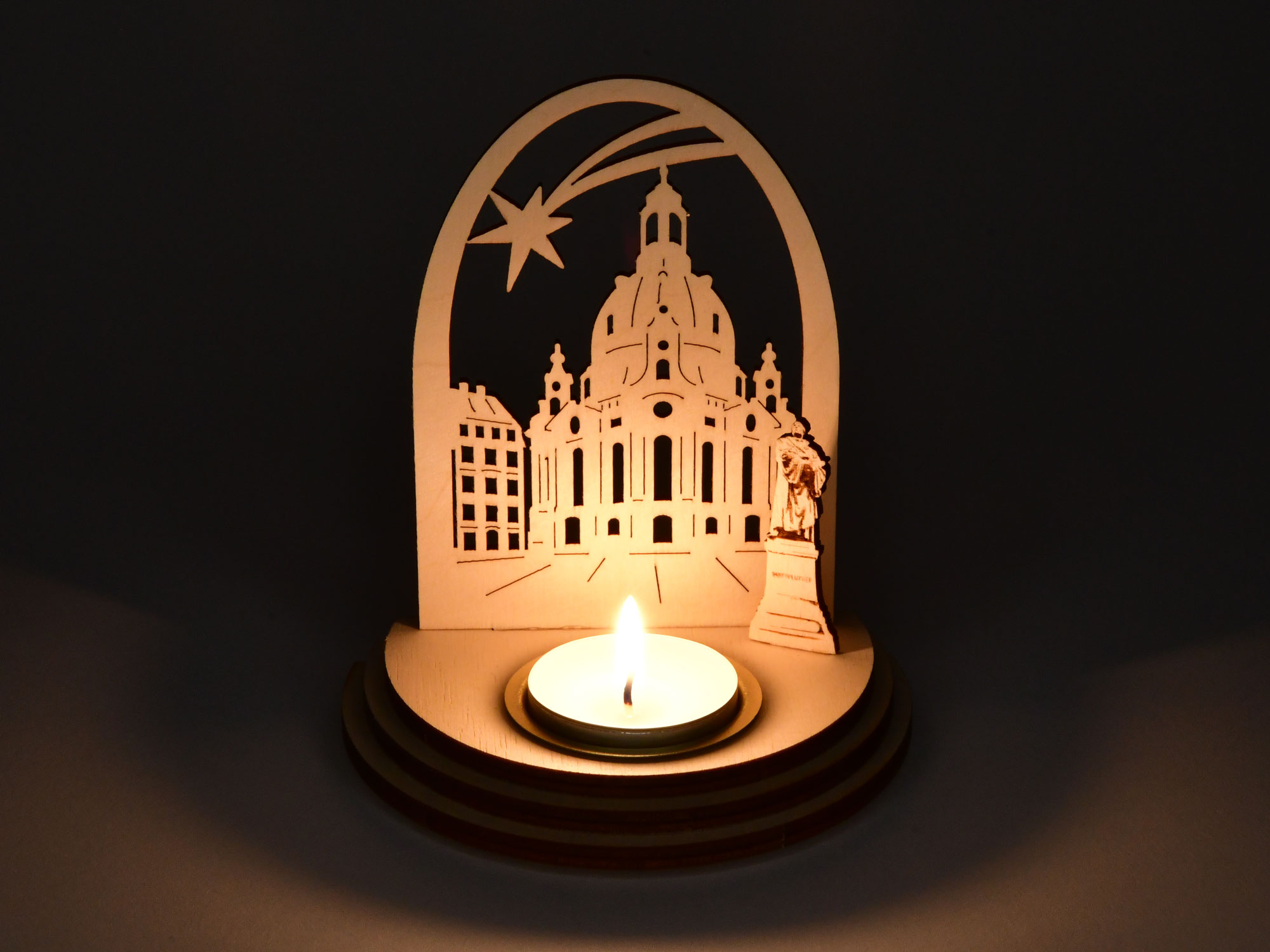 Schattenspiel, Frauenkirche mit Bogen 1 Teelichthalter, inklusive Teelicht