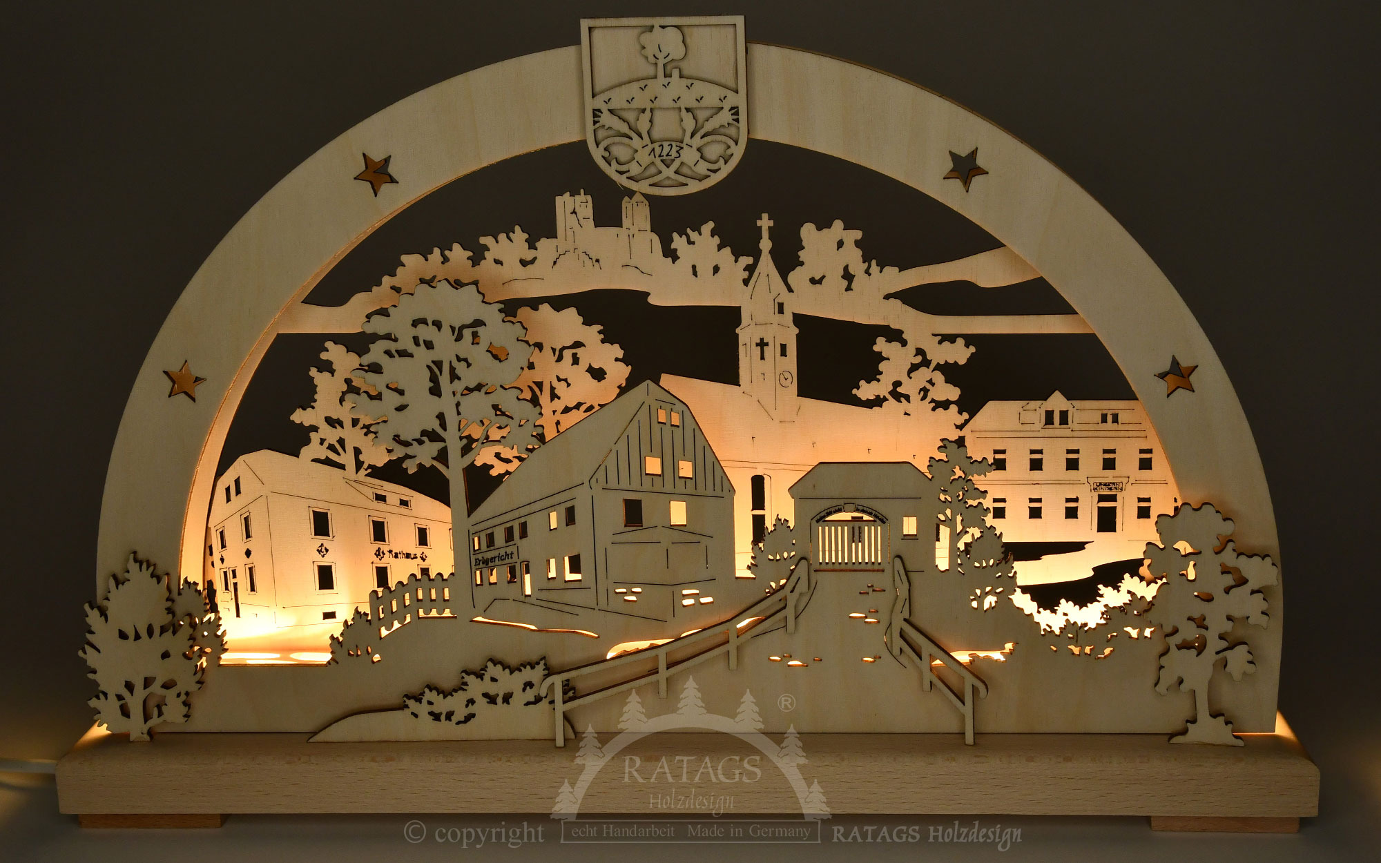 Arche lumineuse LED 3D Langenwolmsdorf petite, 800 ans Lawodo