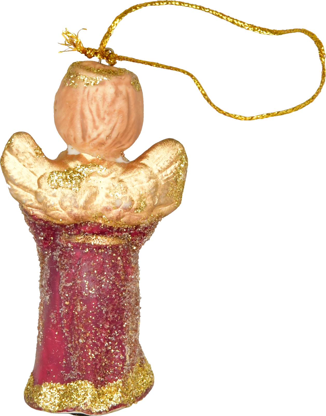 Ange en céramique, mini, en prière, à suspendre ou à planter, rouge vin/or, paillettes