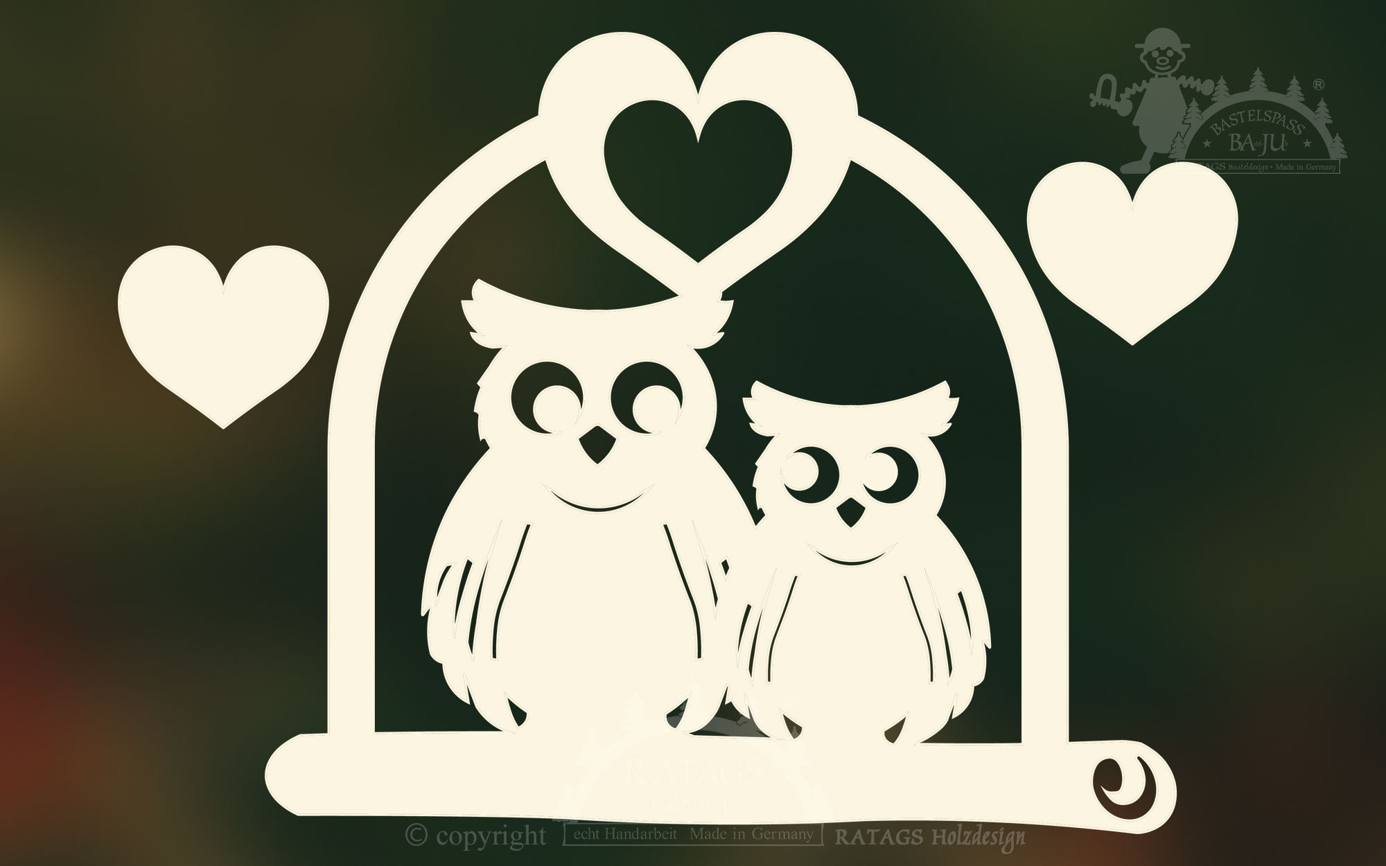 Window picture, for crafting, pair of owls, for sawing out