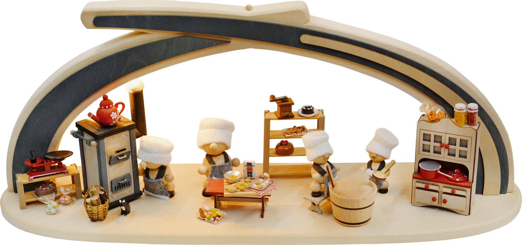 Arche en bois massif, boulangerie avec boules à neige et éclairage LED