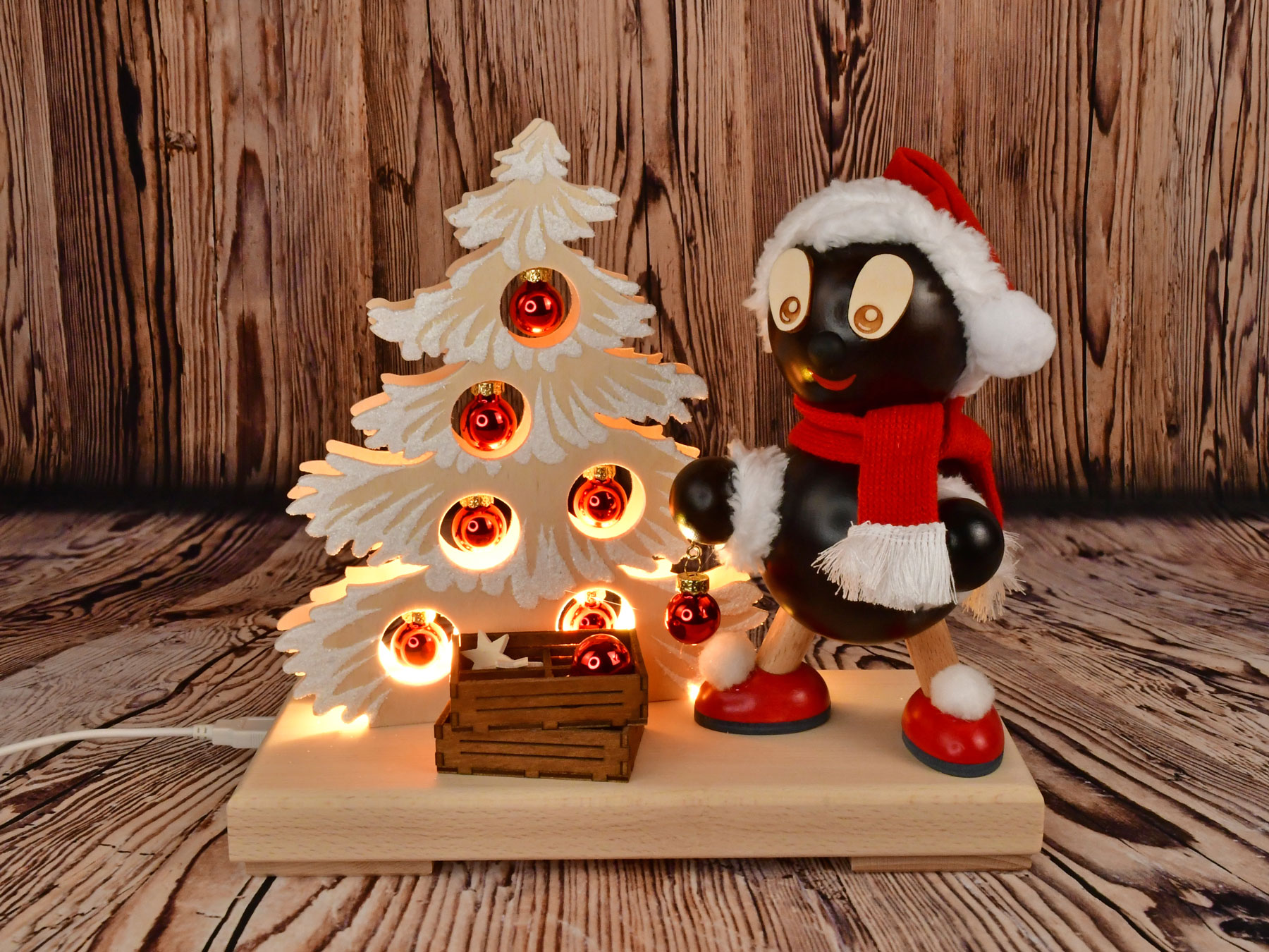 Pitti Weihnachtslicht, klein, Tanne mit Raureif, rote Kugeln/100899 Pitti Weihnachtslicht, klein, Tanne mit Raureif, rote Kugeln/100899