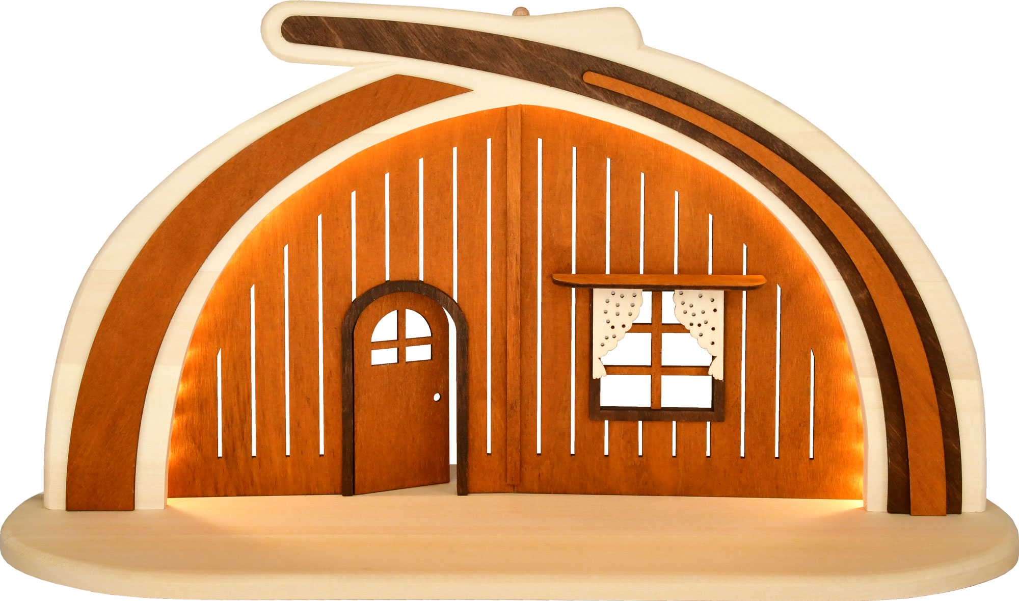 Solid wood arch, small, brown with LED lighting