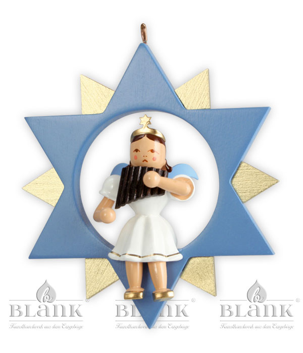 Angel in a star, coloured pan flute, 9 cm
