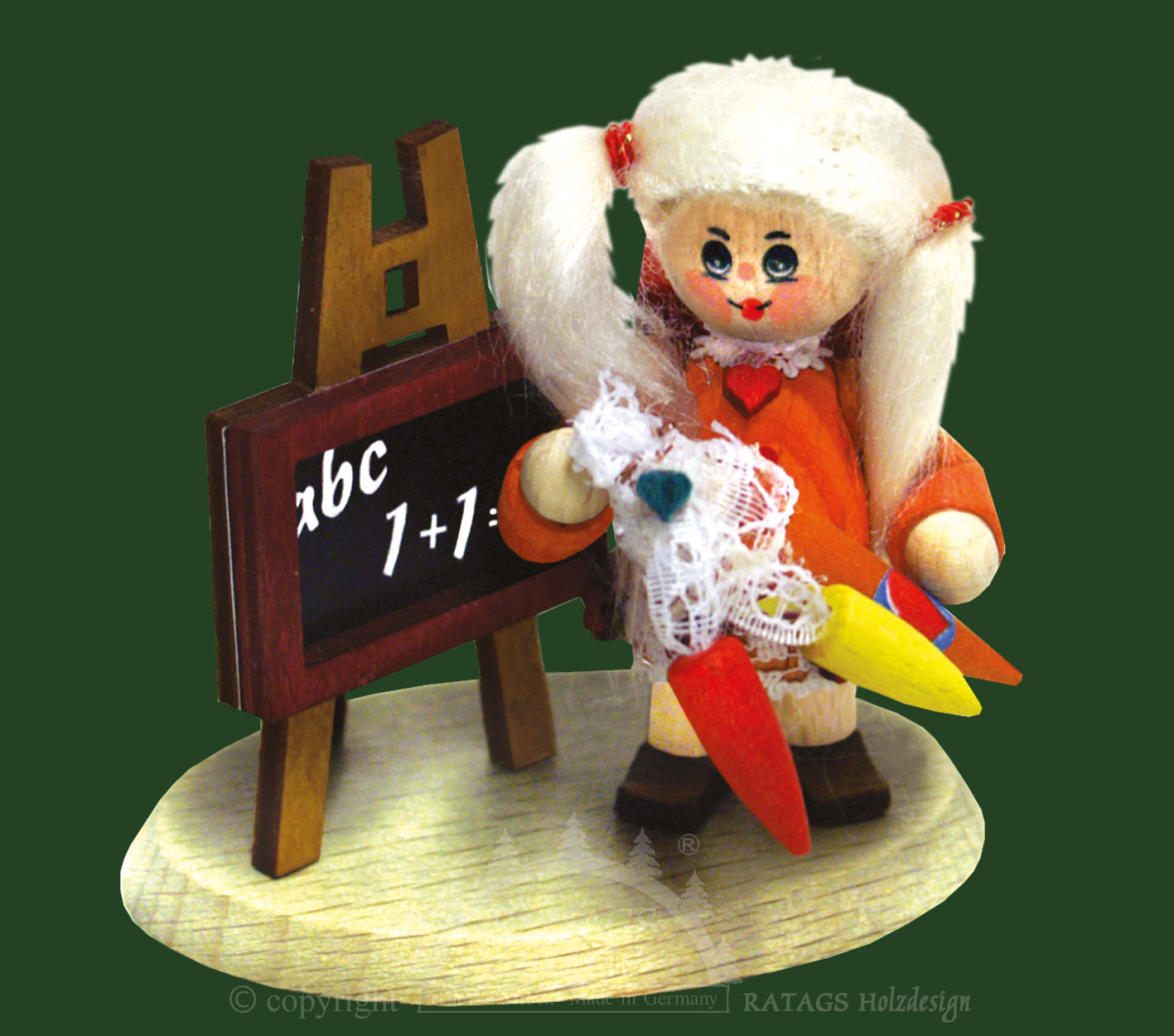 Collector's doll, school starter with blackboard and bag